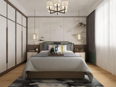 新中式主卧室3D模型下载